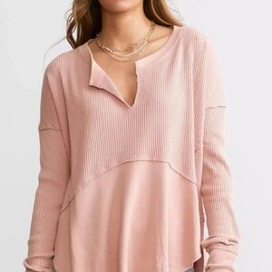 NWOT Free People Monetary Pieced Waffled Knit. medium, color is Rosie